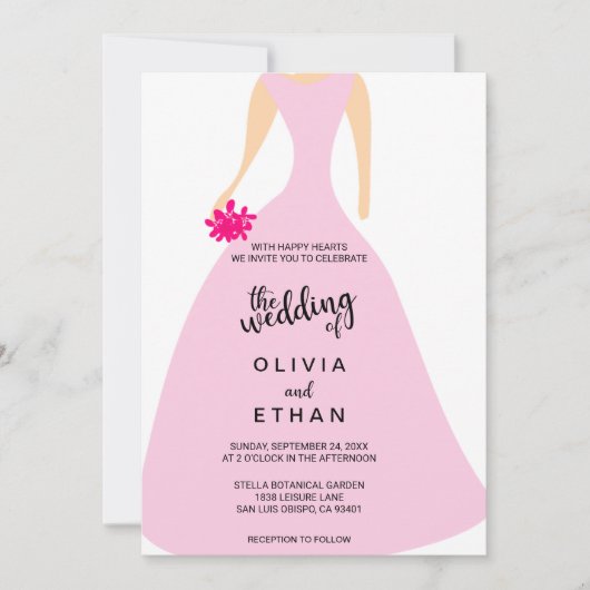 Élégante invitation de mariage rose chic fleur (Devant)