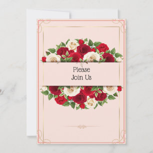 Elégante invitation de mariage, roses rouges