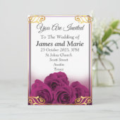Elégante invitation de mariage, roses violets (Debout devant)