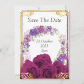 Elégante invitation de mariage, roses violets (Dos)
