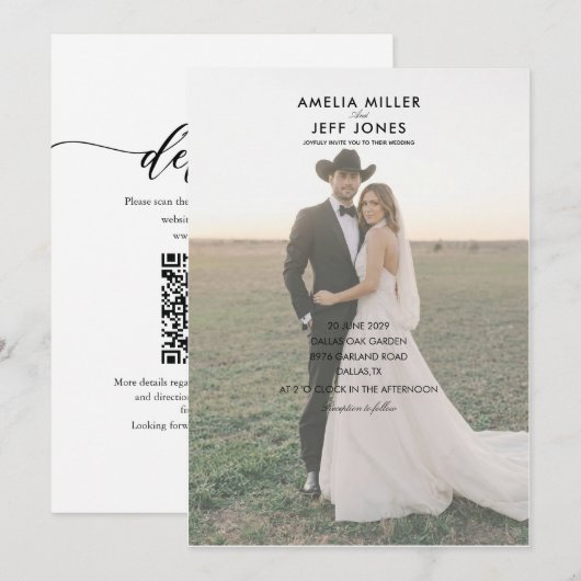 élégante invitation de mariage rustique simple cow (Devant / Derrière)