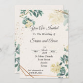 Elégante invitation de mariage, simple vert beige (Devant / Derrière)