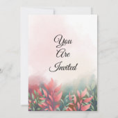 Elégante invitation de mariage, vert, feuilles ros (Dos)