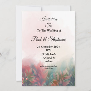 Elégante invitation de mariage, vert, feuilles ros