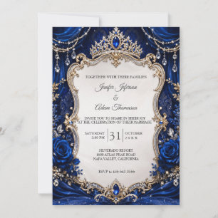 Élégante invitation de mariage vintage bleu royal