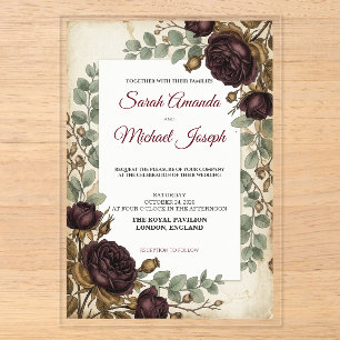 Élégante invitation de mariage vintage florale bor