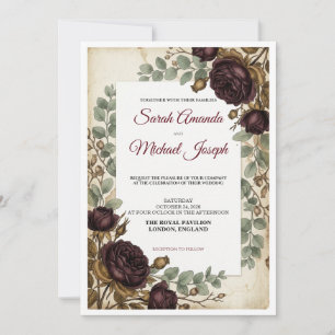 Élégante invitation de mariage vintage florale bor