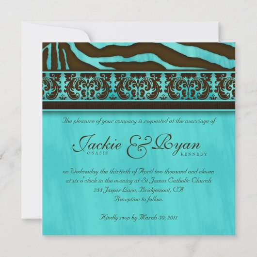 Elégante invitation de mariage Zebra Damask BB (Dos)