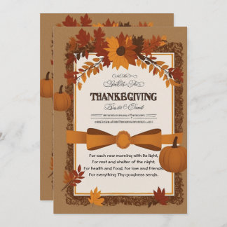 Élégante invitation de Thanksgiving avec feuilles 
