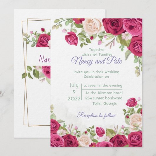 Elégante invitation florale (Devant / Derrière)