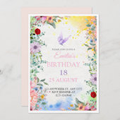 Élégante invitation florale 18e anniversaire avec  (Devant / Derrière)