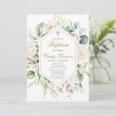 Élégante invitation florale Baptême fille (Debout devant)