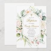 Élégante invitation florale Baptême fille (Devant / Derrière)