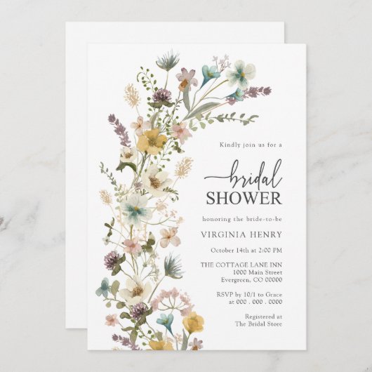 Elégante Invitation Florale Douche nuptiale (Devant / Derrière)