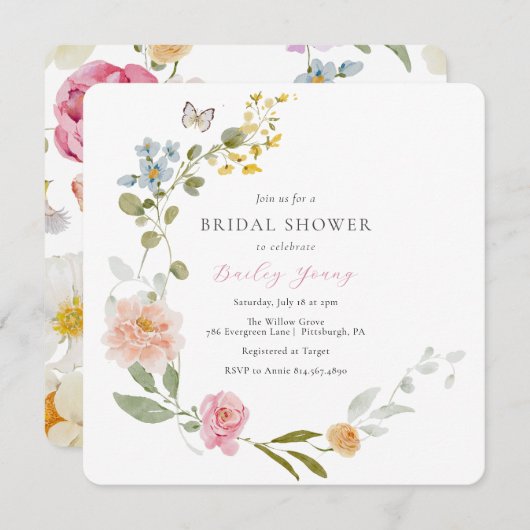 Elégante Invitation Florale Douche nuptiale (Devant / Derrière)