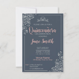Elégante invitation florale quinceanera argent ble