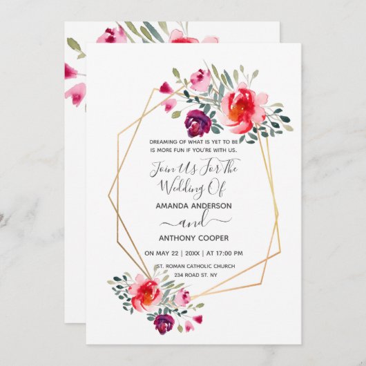 Elégante invitation florale, rsvp & réception (Devant / Derrière)