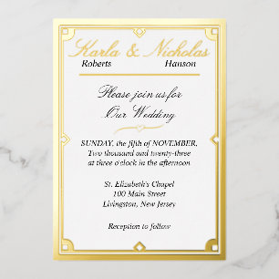 Elégante invitation Mariage Art Déco Blanc