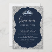 Elégante invitation marine et argent Quinceanera (Devant)