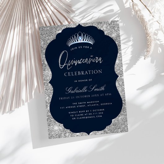 Elégante invitation marine et argent Quinceanera