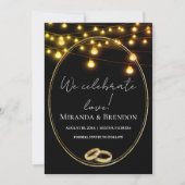 Élégante invitation noire et ocre dorée, confettis (Devant)