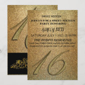 ÉLÉGANTE INVITATION NOIRE ET OR DOUCE 16E NAISSANC (Devant / Derrière)