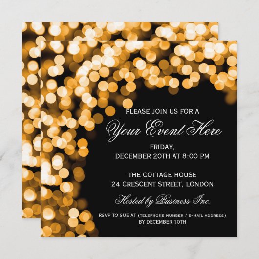Élégante Invitation Party Gold Sparkly Black (Devant / Derrière)