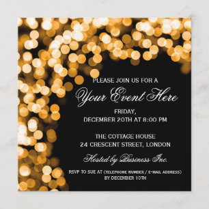 Élégante Invitation Party Gold Sparkly Black