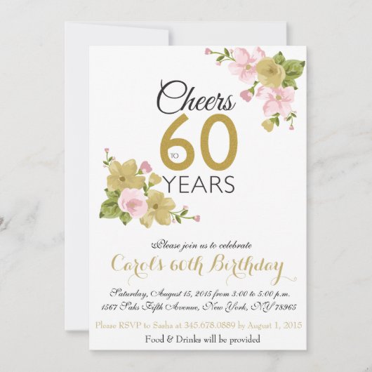 Élégante Invitation peint à la main 60e anniversai (Devant)