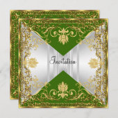 Elégante Invitation populaire verte et or (Devant / Derrière)