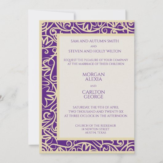 Élégante invitation prune et beige pour toute occa (Devant)