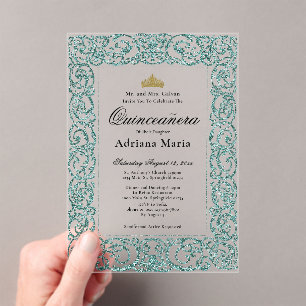 Élégante Invitation Quinceanera 15 Ans Teal