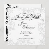 Élégante invitation "Save the Date" en noir et bla (Devant / Derrière)