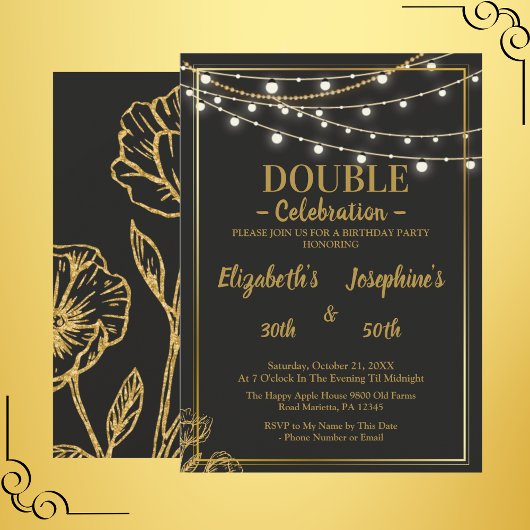 Élégante Invitation Soiree double anniversaire