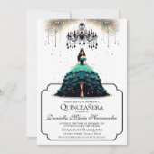 Elégante Invitation Turquoise Quinceañera (Devant)
