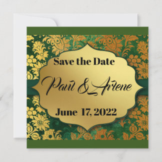 Elégante invitation verte et or