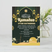 Élégante Invitation Verte Et Or Ramadan Iftar (Debout devant)