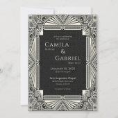 Elégante Invitation Vintage Déco Ivoire Noir (Devant)