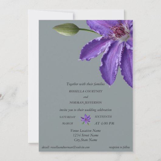 Elégante invitation violette et gris argenté (Devant)