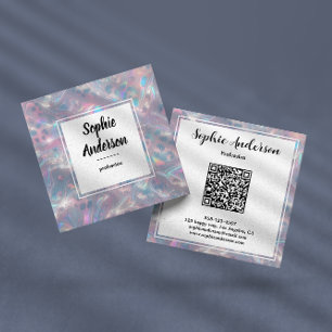 Elegante Iridescente Holografische met Qr Code Vierkante Visitekaartje