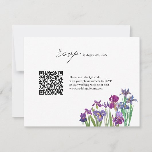 Elegante Iris bloem QR code bruiloft RSVP Kaartje (Voorkant)