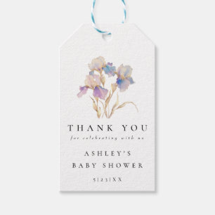 Elegante Iris Bloemen Baby Shower Cadeaulabel