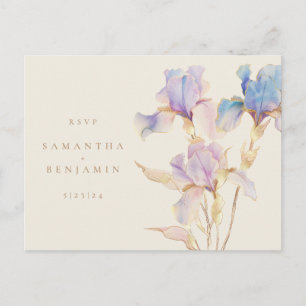 Elegante Iris Bloemen Bruiloft RSVP Briefkaart