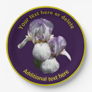 Elegante Iris Bloemen Gepersonaliseerde Partij Papieren Bordje