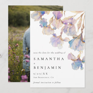 Elegante Iris Bloemen Trouwfoto Save The Date