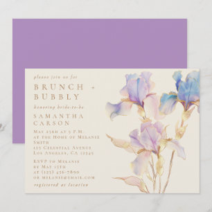 Elegante Iris Bloemen Waterverf Brunch en Bubbly Kaart