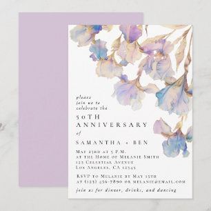 Elegante Iris Bloemen Waterverf Jubileumfeest Kaart