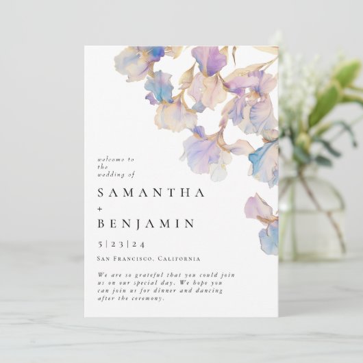 Elegante iris bloemenbruiloft programma (Staand voorkant)