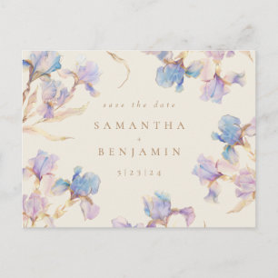 Elegante Iris bloemenbruiloft Save the Date Briefkaart