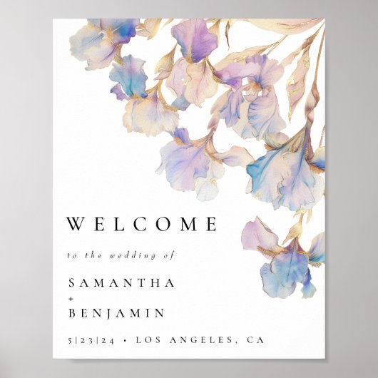 Elegante Iris bloemenbruiloft welkom Poster (Voorkant)